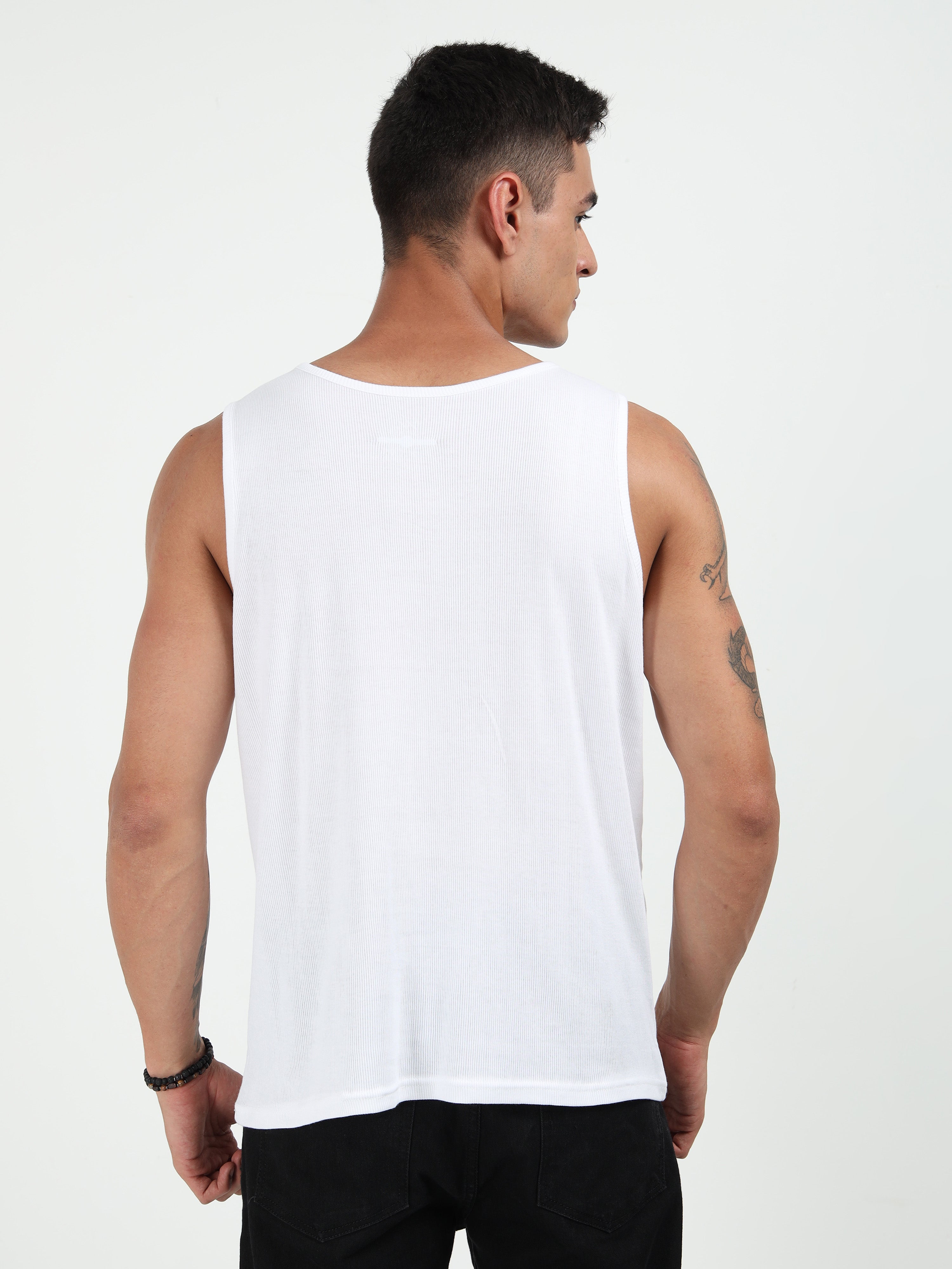 White Embroidered Men's Tank Top