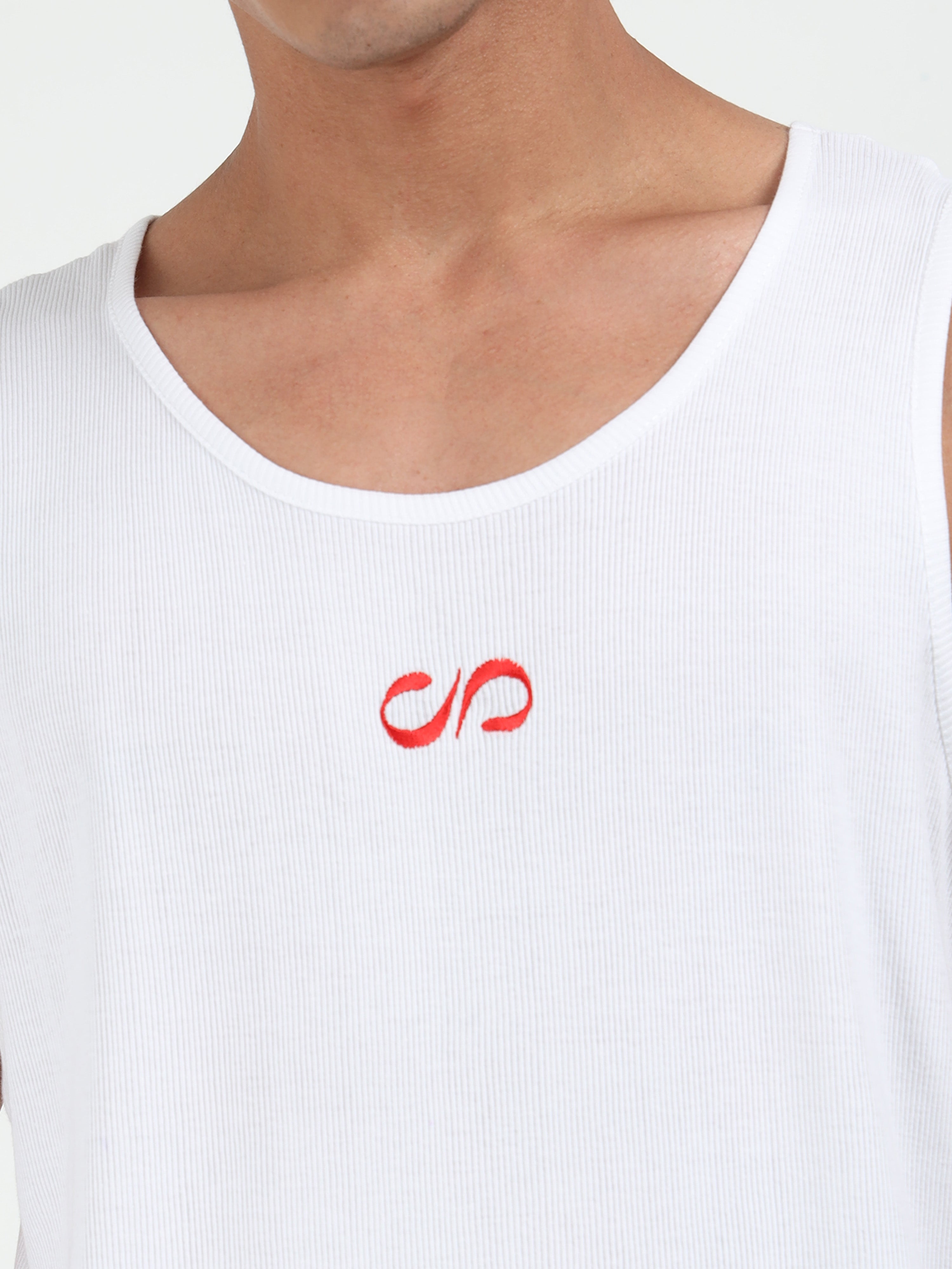 White Embroidered Men's Tank Top