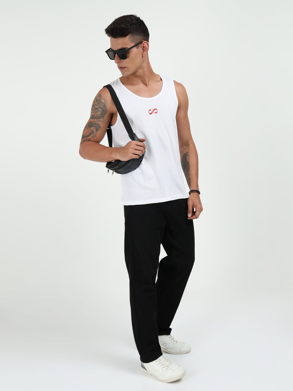 White Embroidered Men's Tank Top