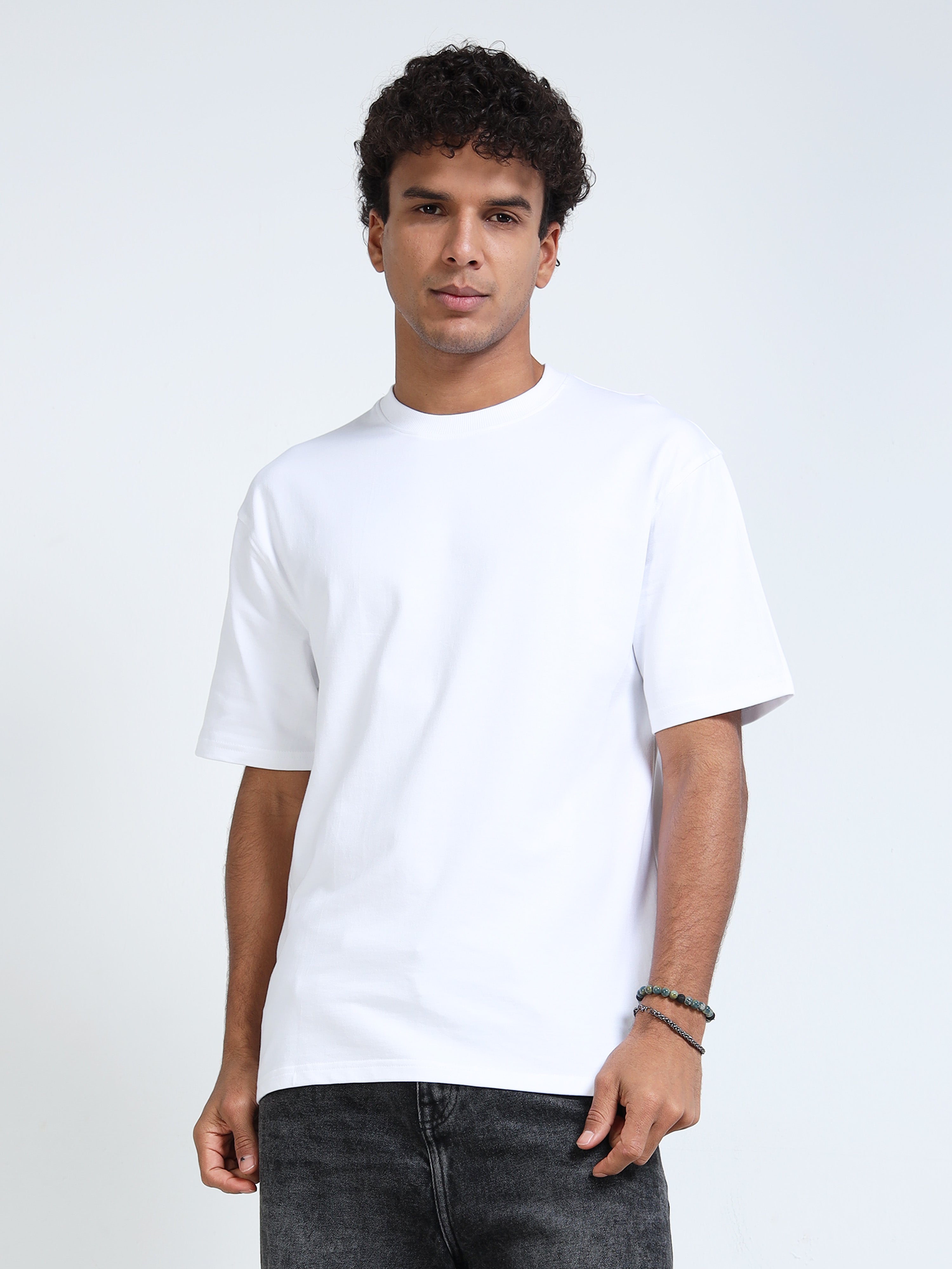 White Solid Oversized Tee