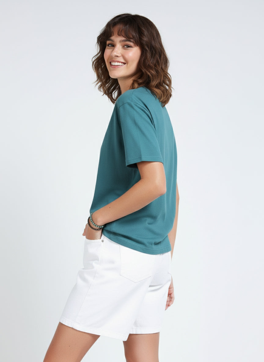 Pine Green Solid Oversized Tee